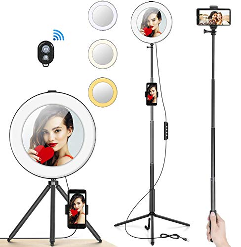 Anillo de Luz 8” MACTREM Aro de Luz LED Regulable para Selfie Fotografía Ring Light con Trípode Soporte para Movíl, Palo Selfie y Espejo para Youtube, Maquillaje, Teléfono, Vídeo, Foto - Negro