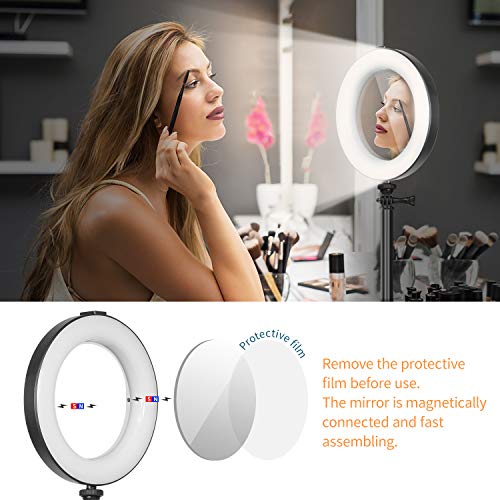 Anillo de Luz 8” MACTREM Aro de Luz LED Regulable para Selfie Fotografía Ring Light con Trípode Soporte para Movíl, Palo Selfie y Espejo para Youtube, Maquillaje, Teléfono, Vídeo, Foto - Negro