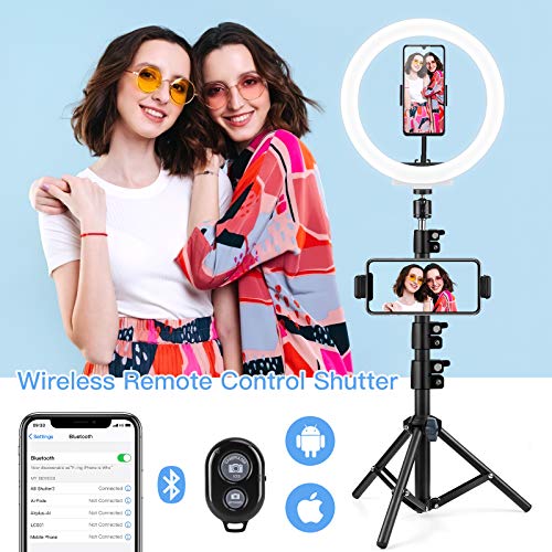 Anillo de luz, AGPTEK Aro de Luz de 10,2 Pulgadas con un Trípode 135cm, 3 Colores de Luz y 10 Niveles de Brillo para Móvil con Control Remoto Selfie Maquillaje Youtube TIK Tok Live