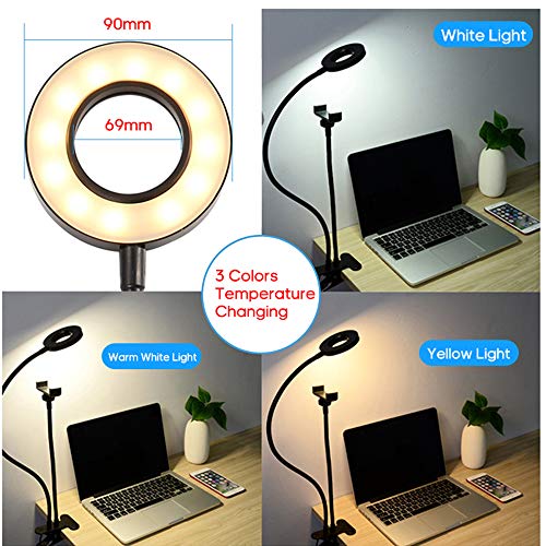 Anillo de Luz LED de 3.5inch, con Soporte de Brazo Flexible, 3 Modos de Luces 8W 18 LED 10 Brillos, 360 ° Soporte giratorio USB Aro de Luz para Maquillaje, Selfie, Fotografía, TIK Tok, Youtube