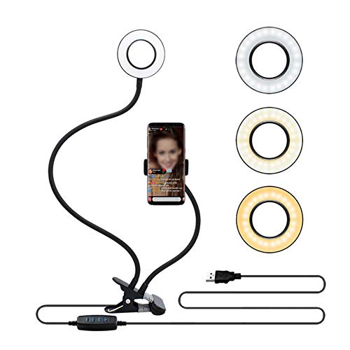 Anillo de Luz LED de 3.5inch, con Soporte de Brazo Flexible, 3 Modos de Luces 8W 18 LED 10 Brillos, 360 ° Soporte giratorio USB Aro de Luz para Maquillaje, Selfie, Fotografía, TIK Tok, Youtube