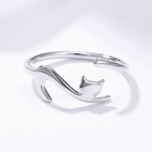 Anillo de plata esterlina Qings 925, Ajustable Abierto Gato Estilo anillo Joyería de moda para Chica adolescente regalo tamaños universales