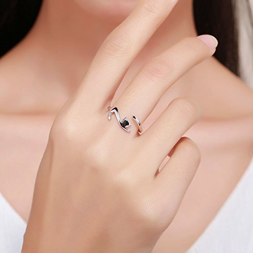 Anillo de plata esterlina Qings 925, Ajustable Abierto Gato Estilo anillo Joyería de moda para Chica adolescente regalo tamaños universales