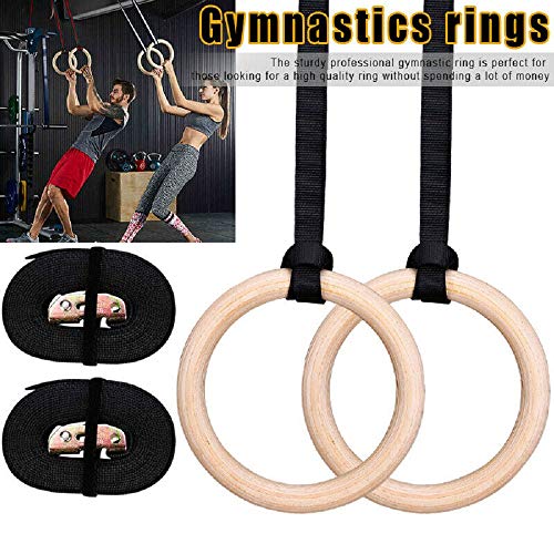 Anillos de Gimnasia de Madera-Anillos de Gimnasio Olímpico con Hebillas Ajustables Correas Entrenamientos Gimnásticos para Gimnasia en Casa, Levantamientos Musculares y Entrenamiento de Fuerza