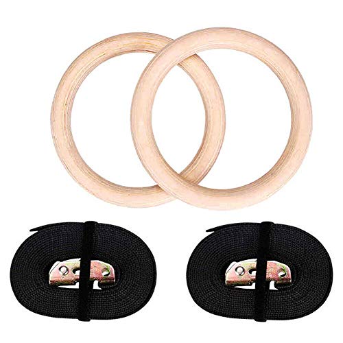 Anillos de Gimnasia de Madera-Anillos de Gimnasio Olímpico con Hebillas Ajustables Correas Entrenamientos Gimnásticos para Gimnasia en Casa, Levantamientos Musculares y Entrenamiento de Fuerza