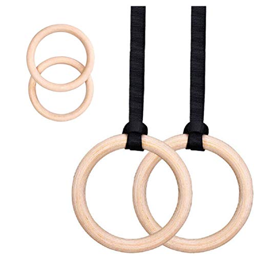 Anillos de Gimnasia de Madera-Anillos de Gimnasio Olímpico con Hebillas Ajustables Correas Entrenamientos Gimnásticos para Gimnasia en Casa, Levantamientos Musculares y Entrenamiento de Fuerza