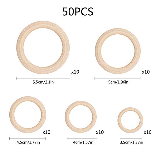 Anillos de madera, 50 unidades de anillos de madera natural para manualidades, 5 tamaƱos, anillos redondos para manualidades, joyas, hallazgos de macramƩ (35 mm, 40 mm, 45 mm, 50 mm, 55 mm) Anillos de madera, 50 unidades de anillos de madera natural para manualidades, 5 tamaƱos, anillos redondos para manualidades, joyas, hallazgos de macramƩ (35 mm, 40 mm, 45 mm, 50 mm, 55 mm)