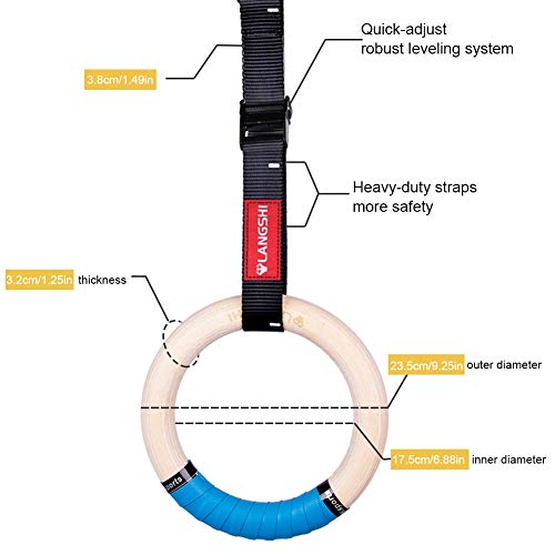 Anillos gimnásticos, anillos de madera antideslizantes con anillos olímpicos de gimnasio de anclaje de puerta excelente para el edificio corporal, entrenamiento de fuerza, pull-ups y sumergidos
