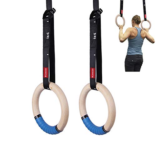 Anillos gimnásticos, anillos de madera antideslizantes con anillos olímpicos de gimnasio de anclaje de puerta excelente para el edificio corporal, entrenamiento de fuerza, pull-ups y sumergidos