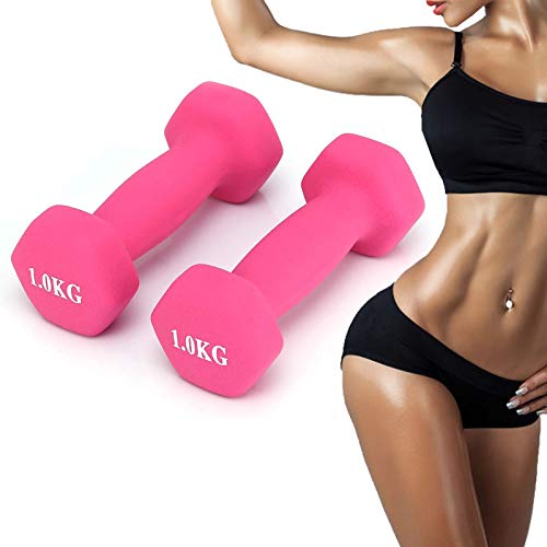 Anjing - Juego de 2 mancuernas de neopreno, 1 kg, color rosa Anjing - Juego de 2 mancuernas de neopreno, 1 kg, color rosa