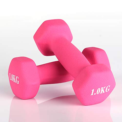 Anjing - Juego de 2 mancuernas de neopreno, 1 kg, color rosa