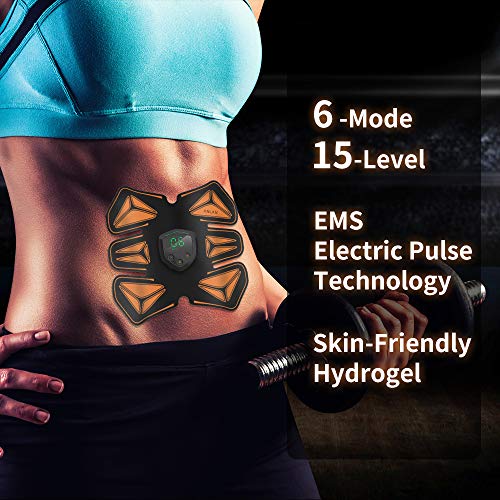 ANLAN Electroestimulador Muscular Abdominales, EMS Estimulador Muscular con Pantalla LED, USB Recargable, 6 Modos, 15 Niveles y Almohadillas de Repuesto, para Abdomen/Cintura/Pierna/Brazo