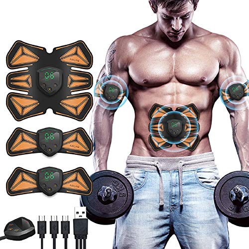 ANLAN Electroestimulador Muscular Abdominales, EMS Estimulador Muscular con Pantalla LED, USB Recargable, 6 Modos, 15 Niveles y Almohadillas de Repuesto, para Abdomen/Cintura/Pierna/Brazo