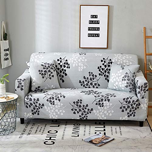 Anoauit Spandex Stretch Sofa Cover, patrón de Flores Romanas Tejido de poliéster Impreso Antideslizante Elástico Slipcover Muebles Protector Sofá Settee Cover,F,3 Seater