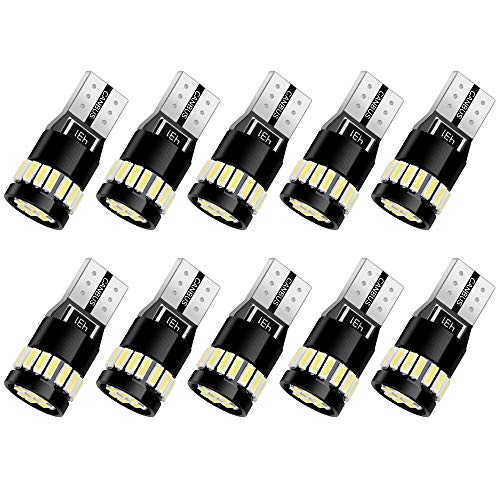 Anpro 10 Paquetes T10 LED Canbus Bombillas,T10 W5W LED Blanco Super Brillante W5W T10 194 168 2825 158 175 21 SMD 4014 6000K,Luz para Coche