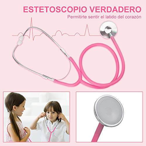 Anpro 46pcs Kit Maletin de Doctor y Enfermera,Juegos de Niños,Kit de Dentista con Estetoscopio y Abrigo,Regalo para Niños en Fiestas,Cumpleaños,Navidad, Juego de Roles del Doctor