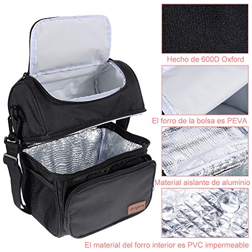 Anpro Bolsa térmica Porta Alimentos Bolsa de Almuerzo con Doble Compartimentos Aislamiento Bolso para Hombres,Mujere,Bebé, Niños