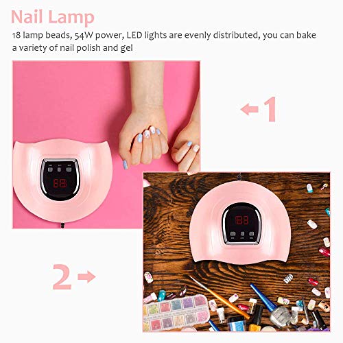 Anself 54W Secador de Uñas de Gel Lámpara LED UV Uñas Máquina de Curado, 3 modos de tiempo 30/60/90 Segundos USB Lámpara de Luz LED para Manicura y Pedicura, Rosa