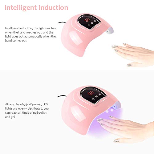 Anself 54W Secador de Uñas de Gel Lámpara LED UV Uñas Máquina de Curado, 3 modos de tiempo 30/60/90 Segundos USB Lámpara de Luz LED para Manicura y Pedicura, Rosa Anself 54W Secador de Uñas de Gel Lámpara LED UV Uñas Máquina de Curado, 3 modos de tiempo 30/60/90 Segundos USB Lámpara de Luz LED para Manicura y Pedicura, Rosa