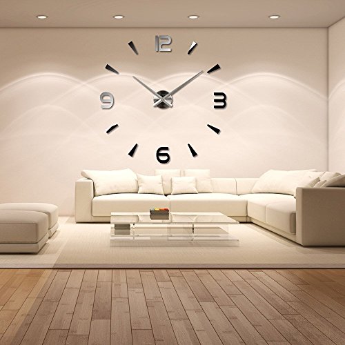 Anself ¡Creativo! DIY Reloj de pared extraíble de dígitos simples del efecto de espejo de acrílico vidrio de decal para la decoración del hogar