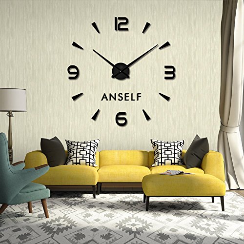 Anself ¡Creativo! DIY Reloj de pared extraíble de dígitos simples del efecto de espejo de acrílico vidrio de decal para la decoración del hogar