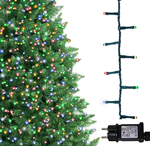 ANSIO Árbol de Navidad luces 1000 LED 25m Multicolor Luces interiores exteriores Decoraciones Luces de hadas Luces de red Alimentación de 82 pies Longitud de la luz 32 pies Cable de plomo Cable verde