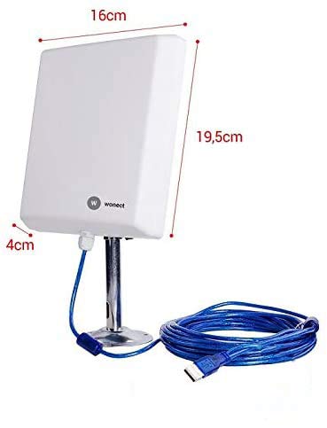 ANTENA WONECT 10 METROS PANEL PLANAR 36DBI EXTERNA COMPATIBLE AUDITORIA CHIPSET RALINK 3070 EXTERIOR CON 10M CABLE USB ACTIVO