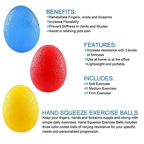 Anti estrés Bolas, 3 Piezas Fortalecedor de Mano Pelota de Agarre, Pelota de Alivio de estrés - Huevo para Ejercicios y Rehabilitación Fortalecimiento de Manos y Dedos Anti estrés Bolas, 3 Piezas Fortalecedor de Mano Pelota de Agarre, Pelota de Alivio de estrés - Huevo para Ejercicios y Rehabilitación Fortalecimiento de Manos y Dedos