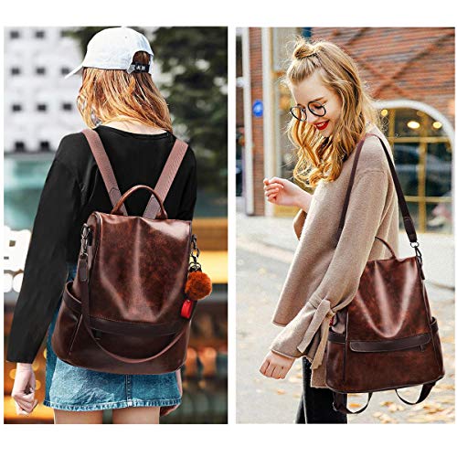 Anti-robo Mujer Mochila de Cuero de pu mochila de Bolsa de mano Mochilas Casual Bolsa de viaje Messenger Bag Backpack (café)