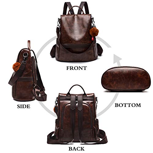 Anti-robo Mujer Mochila de Cuero de pu mochila de Bolsa de mano Mochilas Casual Bolsa de viaje Messenger Bag Backpack (marrón)