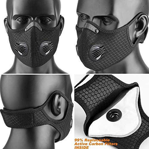 Anticontaminación Máscara Bicicleta, Adecuado para la Prueba de Polvo, Lavable, Deportes, al Aire Libre, con 4 Piezas de Filtro de carbón Activado(Negro)