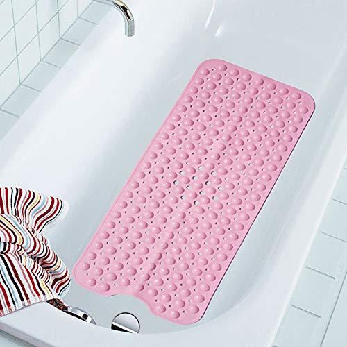 Antideslizante Alfombrilla De Bañera, Extra Largo Alfombrilla para Ducha con Potentes Ventosas Los Agujeros De Drenaje, Suave Eco-amistoso Alfombra De Baño De Ducha Lavar A Máquina-Rosado 100x40cm