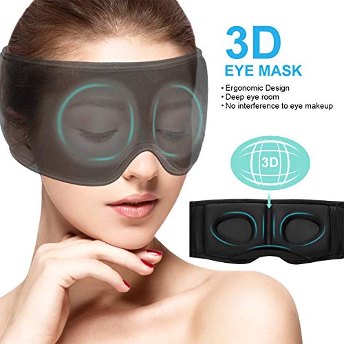 Antifaz de Dormir Bluetooth 5.0 Inalámbrico Auricular de Dormir Mácara de Ojo 3D con Altavoces HD Ultradelgados Ajustable, Antifaz para Dormir Viaje Meditación