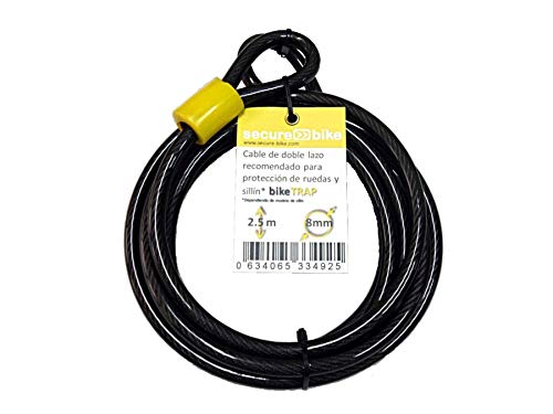 Antirrobo bicicleta: Cable 2,5m x 8mm de acero de doble lazo para soporte antirrobo bikeTRAP Antirrobo bicicleta: Cable 2,5m x 8mm de acero de doble lazo para soporte antirrobo bikeTRAP