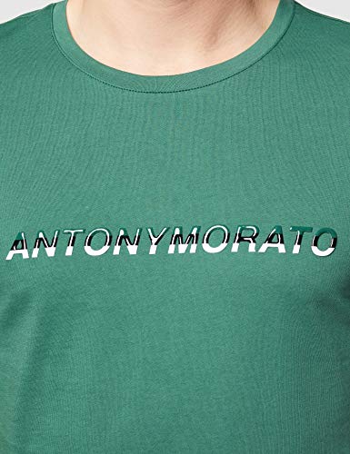 Antony Morato T-Shirt Basica Regular con Stampa Logo Camiseta de Tirantes, Verde (Verde Smeraldo 4054), Small para Hombre