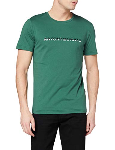 Antony Morato T-Shirt Basica Regular con Stampa Logo Camiseta de Tirantes, Verde (Verde Smeraldo 4054), Small para Hombre