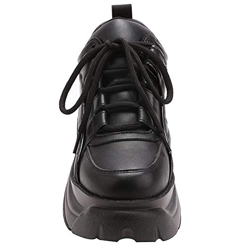 ANUFER Mujer Plataforma Alta con Cordones Casual Zapatos de Deporte Negro SN02920 EU36