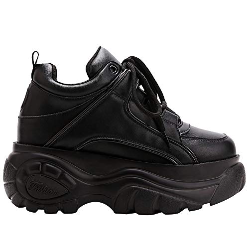 ANUFER Mujer Plataforma Alta con Cordones Casual Zapatos de Deporte Negro SN02920 EU36 ANUFER Mujer Plataforma Alta con Cordones Casual Zapatos de Deporte Negro SN02920 EU36