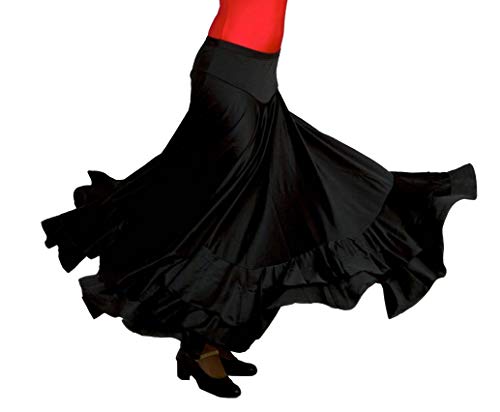 ANUKA Falda Profesional de Mujer para Danza Flamenca. Mucho Vuelo con 7 Metros de Tela. Peso Ideal para los giros. Fabricada en España (Negro/Negro, S)