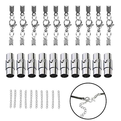 Anyasen Mosquetones para bisutería cierres para pulseras colgante Plata Cierre Hebilla Magnetico Oro 3mm para Cordón de Cuero Pulsera Brazalete DIY 20 piezas