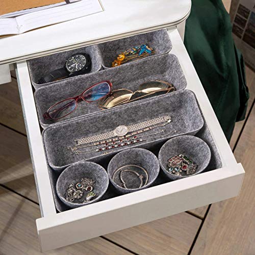 Anyingkai 8 Pcs Organizador de Cajones de Fieltro,Organizador Cajones Escritorio,Almacenaje en Cajones,Almacenamiento Desmontable Caja,Almacenaje Gris (Gris Oscuro)