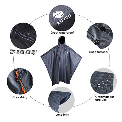 Anyoo Poncho de Lluvia Reusable de Ripstop transpirante Ligero a Prueba de Agua Multiuso Impermeable con Capucha de Lona de Tienda de Campaña Ideal para el Aire Libre Campamento Excursionismo y Pesca Anyoo Poncho de Lluvia Reusable de Ripstop transpirante Ligero a Prueba de Agua Multiuso Impermeable con Capucha de Lona de Tienda de Campaña Ideal para el Aire Libre Campamento Excursionismo y Pesca