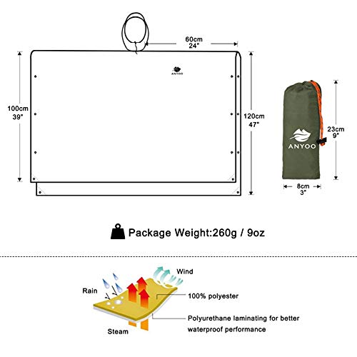 Anyoo Poncho de Lluvia Reusable de Ripstop transpirante Ligero a Prueba de Agua Multiuso Impermeable con Capucha de Lona de Tienda de Campaña Ideal para el Aire Libre Campamento Excursionismo y Pesca Anyoo Poncho de Lluvia Reusable de Ripstop transpirante Ligero a Prueba de Agua Multiuso Impermeable con Capucha de Lona de Tienda de Campaña Ideal para el Aire Libre Campamento Excursionismo y Pesca