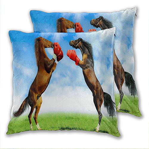 anzonto Juego de 2 fundas de almohada de caballo con guantes de boxeo para sofá, cama, silla, decoración de 45 x 45 cm.