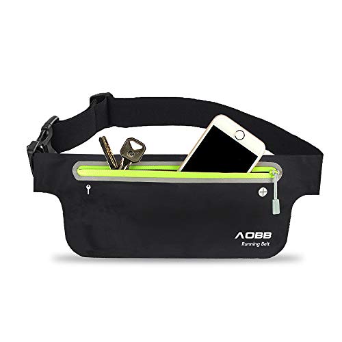 AOBB Riñonera Cinturón, Riñonera Deportiva, leggera e impermeabile Riñonera Running Cinturón Belt, per Corsa, Ciclismo, Fitness, Sport,Negro