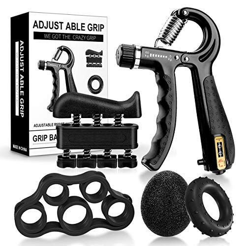 AODOOR Fortalecedor de Agarre, 5 Piezas Fortalecedores de Mano Kit, 5-60KG Agarrador de Mano Ajustable, Ejercitador de Dedos, Estirador de Dedos, Anillo de Ejercicio y Antiestrés Bola AODOOR Fortalecedor de Agarre, 5 Piezas Fortalecedores de Mano Kit, 5-60KG Agarrador de Mano Ajustable, Ejercitador de Dedos, Estirador de Dedos, Anillo de Ejercicio y Antiestrés Bola