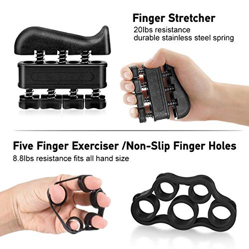 AODOOR Fortalecedor de Agarre, 5 Piezas Fortalecedores de Mano Kit, 5-60KG Agarrador de Mano Ajustable, Ejercitador de Dedos, Estirador de Dedos, Anillo de Ejercicio y Antiestrés Bola AODOOR Fortalecedor de Agarre, 5 Piezas Fortalecedores de Mano Kit, 5-60KG Agarrador de Mano Ajustable, Ejercitador de Dedos, Estirador de Dedos, Anillo de Ejercicio y Antiestrés Bola