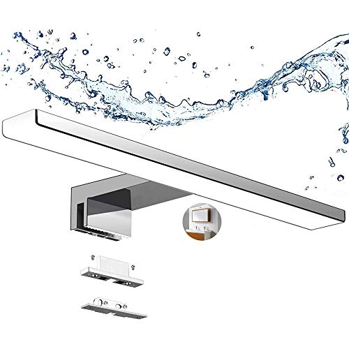 Aogled Lámpara de Espejo Baño 40 cm 10W 820LM 230V Blanco Frío 6000K,Acero inoxidable IP44 Clase II Lámpara de espejo de baño delgada,Abrazadera en el Espejo/Gabinete/Iluminación de Pared 400 mm