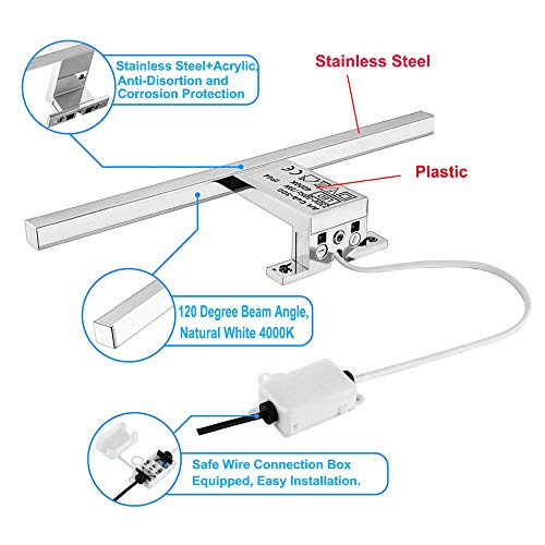 Aogled Led Espejo Luz Baño 5W 400LM 30cm 230V 4000K,Lámpara de Acero Inoxidable 3 en 1 IP44 Clase II,Diseño Delgado,Sin Parpadeo,Espejo No Regulable Frente/Gabinete/Iluminación de Pared Neutro Blanco