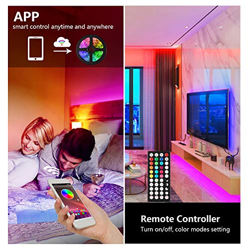 AOGUERBE Tiras LED 15M, Tira de Luz de Cambio de Color de Música con Control Remoto 44 Teclas Control Remoto IR 5050 Kit de Tira de Luz LED RGB para Hogar, Fiesta, Cocina TV-APP controlada